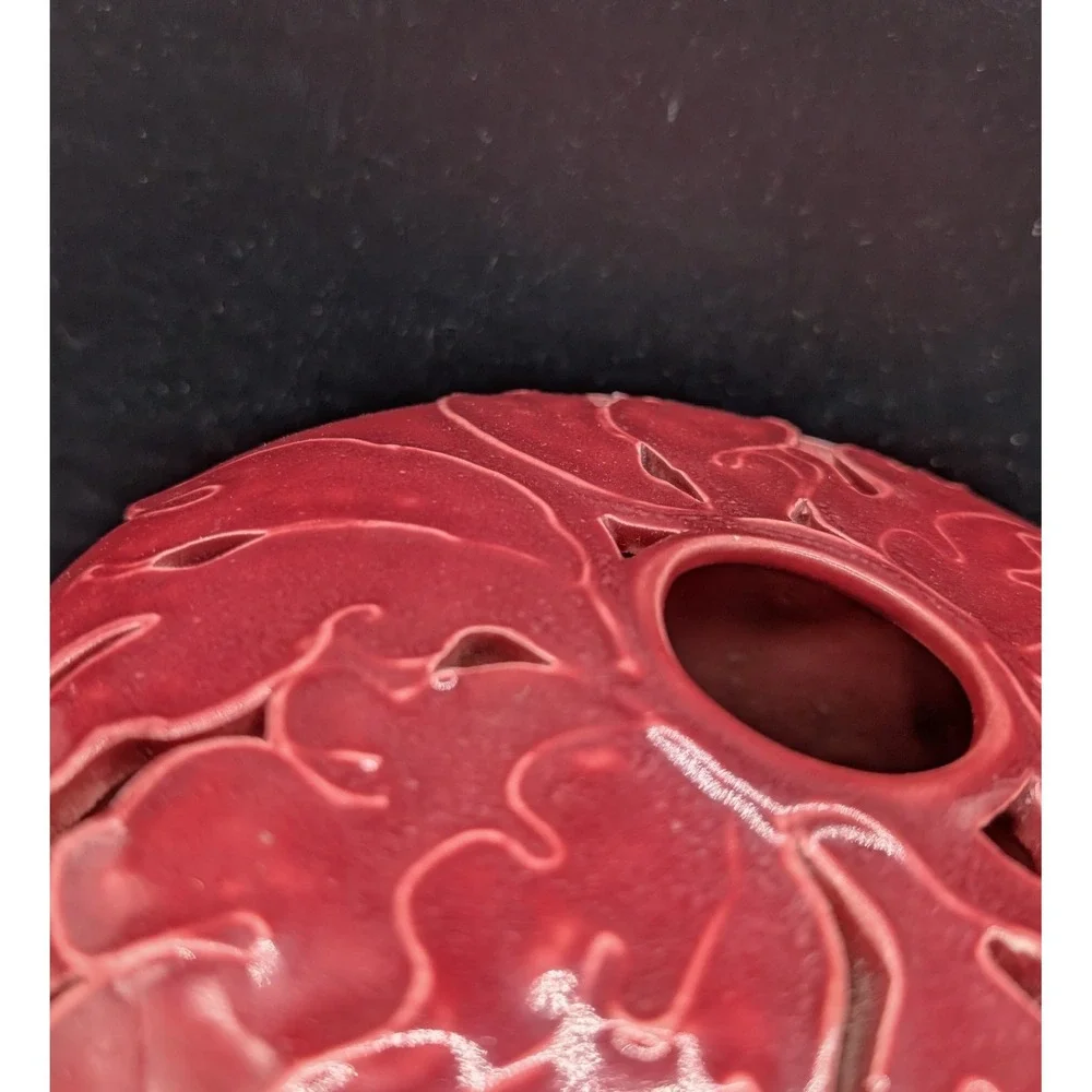 Seville Industries Oxblood Red Reticulated Pierced Leaf Ceramic Bud Vase 5